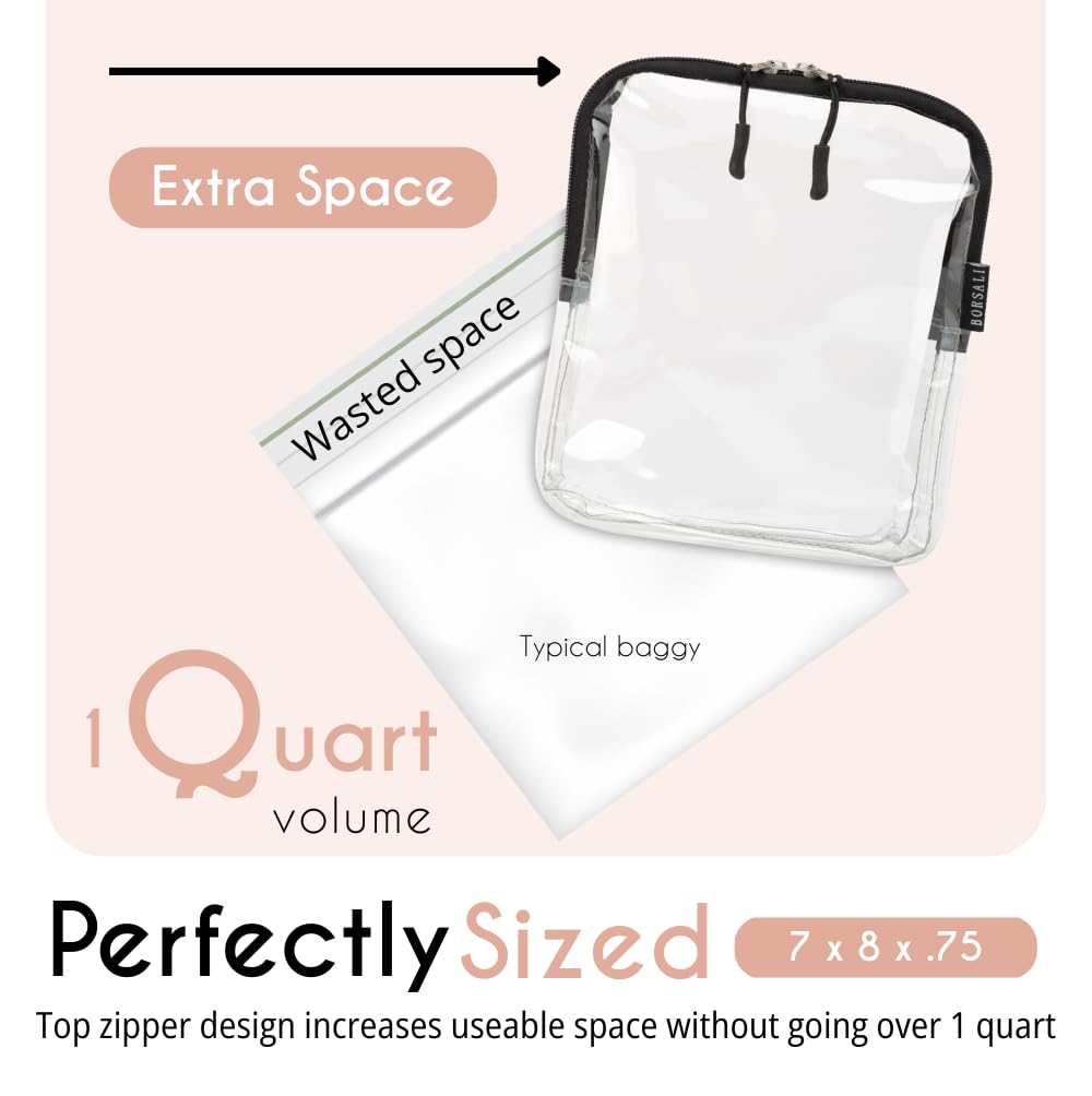 BORSALI TSA Approved Toiletry Bag, Clear, Quart Size, Taupe