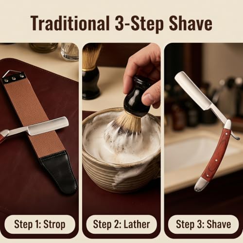 YU&CH Straight Razor Shaving Kit with Leather Strop & Brush