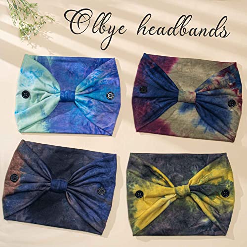 Olbye Wide Tie Dye Button Headbands for Masks - 4 Piece Set