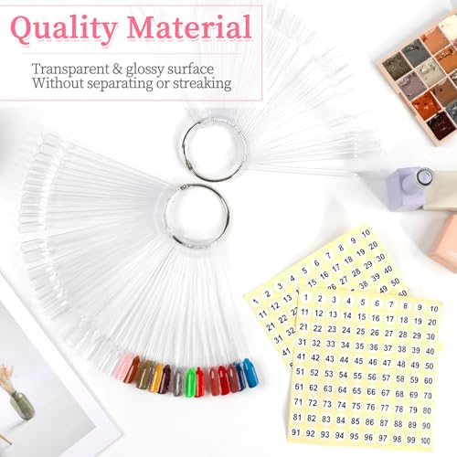 Clear Nail Swatch Sticks - 100 Pcs with Ring & Number Stickers