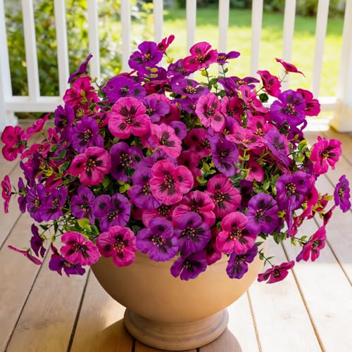 UV Resistant Artificial Pansies Flowers - 12 Bundles for Outdoor Decor