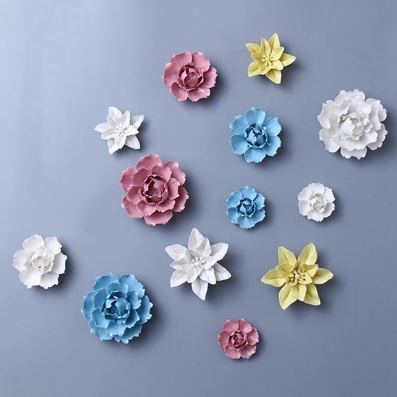Handmade 3D Pink Flower Ceramic Wall Art for Home Decor