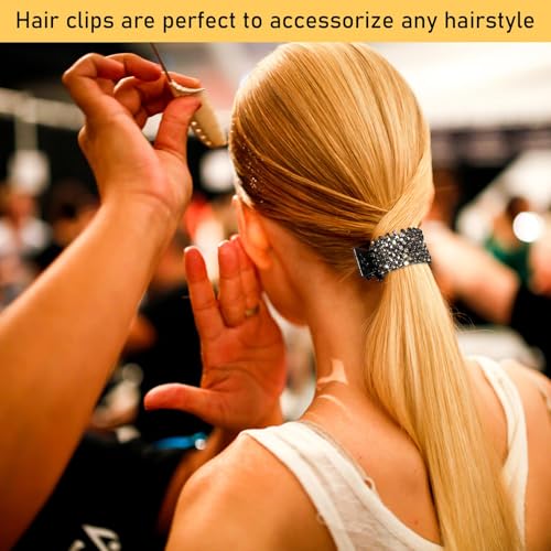 3PCS Alloy Ponytail Clips with Rhinestones - Black, Silver, Gold