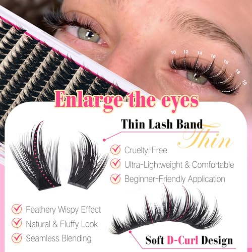 FANXITON Lash Clusters Kit (YL03) D Curl 10-18mm Spiky Volume Faux Lashes No Glue