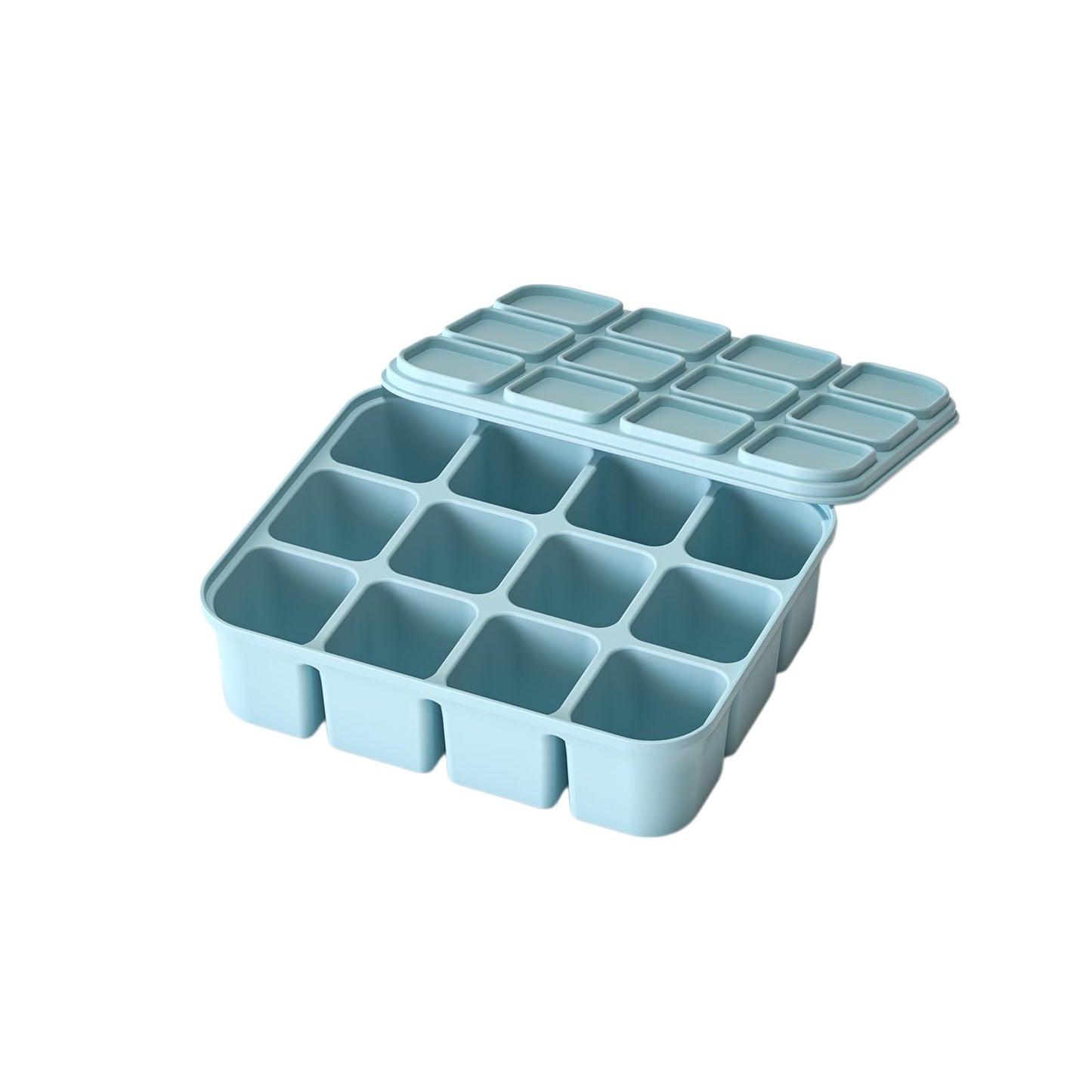 Flexible 12-Cube Silicone Ice Tray, Easy Release, Dishwasher And Oven Safe, Reusable With Lid For Whiskey, Broth & Meal Prep（Blue）