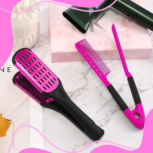 CHENGU Boar Bristle Clamp Hair Straightening Brush and V-Shaped Styling Comb