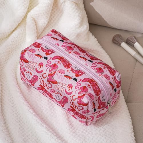 RSRSLEII Cute Corduroy Makeup Bag with Boots Pattern, Travel Cosmetic Pouch for Women & Girls