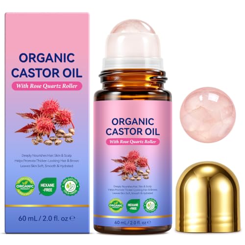 Organic Cold-Pressed Castor Oil with Rose Quartz Roller - 2 Fl Oz