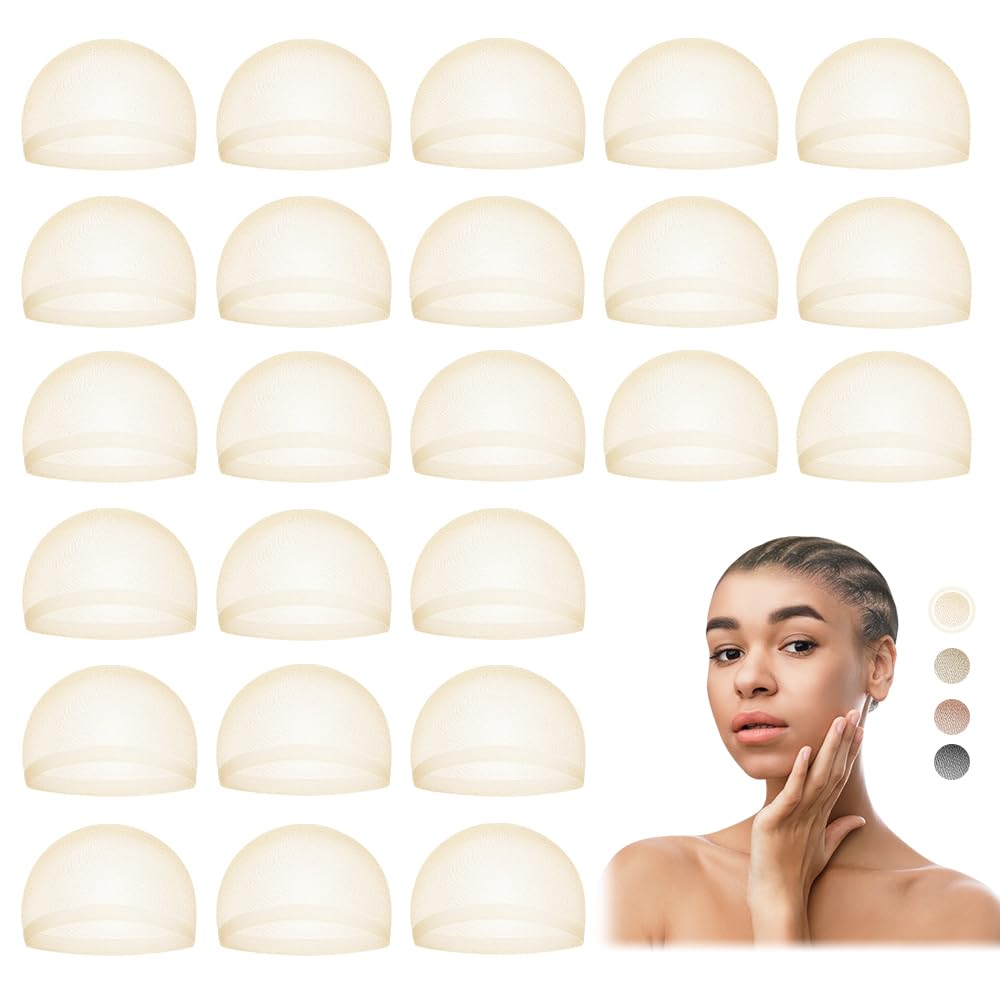Stretchy Nylon Wig Cap for Women - Beige Stocking Hair Cap | 24 Pack