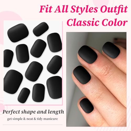 Lifextol 120PC Matte Black Square Press On Nails Short Fake Nails with Glue & Tools - Elegant Manicure Set