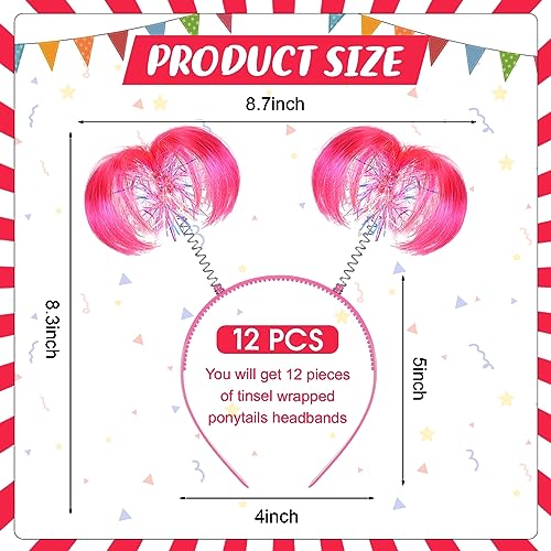 Jexine Pink Pompom Headband - 12 Pcs Hair Tinsel Accessories