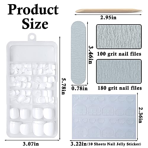 LuckForever White Press On Toenails Kit with 240 Tips & Adhesive Tabs - Short Square Fake Toenails for DIY Pedicure