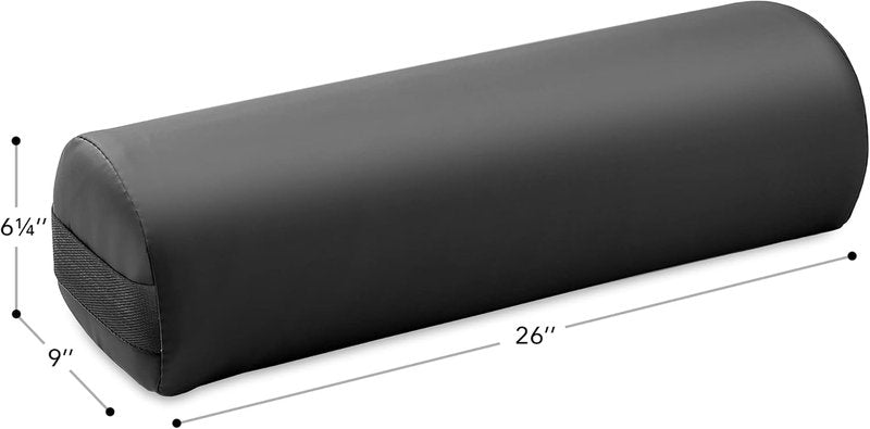 Jumbo Round Massage Table Bolster Pillow Pad - 26 x 9 x 6.25 Inch - Black Comfort & Support