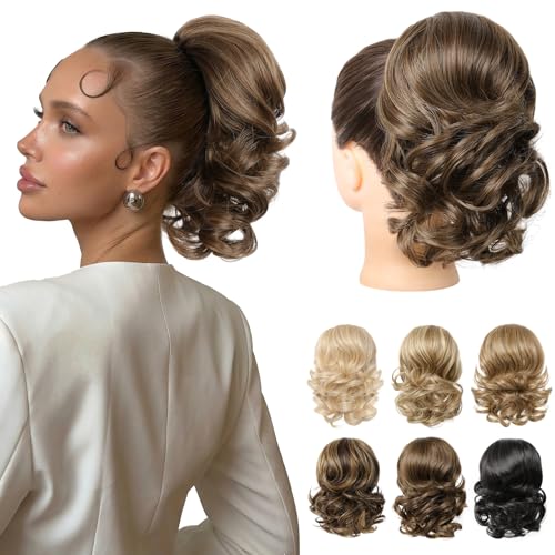 Flufymooz 8-Inch Light Brown Curly Drawstring Ponytail Extension