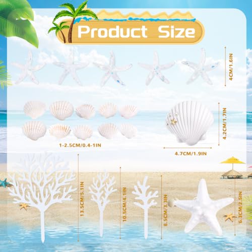 20PCS Ocean-Themed Cake Toppers - Seashells & Starfish Decorations