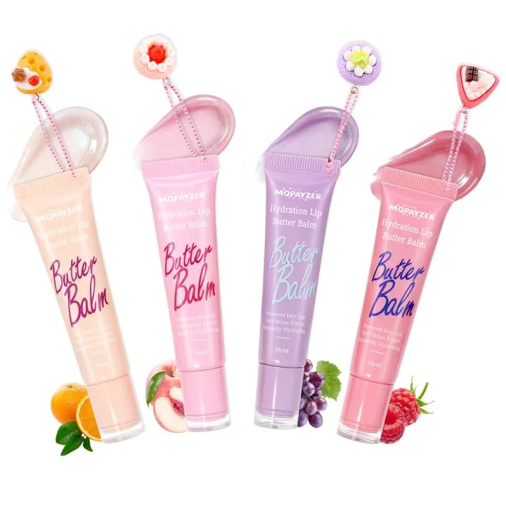 Glossy Lip Gloss Set - 4PCS High Shine Lip Makeup Kit for Teen Girls & Women | Long-Lasting with Cute Charms