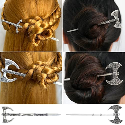 GuoShuang Celtic Viking Hair Sticks & Clips - 6 Pack Nordic Hair Accessories for Women
