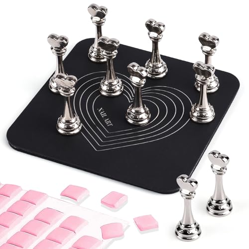 ANGNYA Grey Magnetic Nail Stand for Press-Ons, Reusable 10-Peg Display Holder with Mounting Tapes