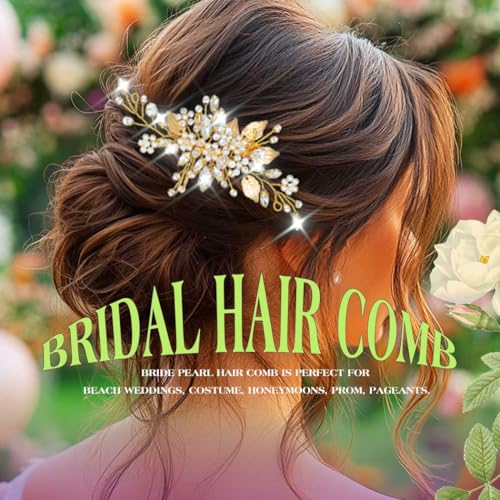 JEAIRTS Gold Crystal Hair Comb - Bridal Pearl Headpiece for Weddings