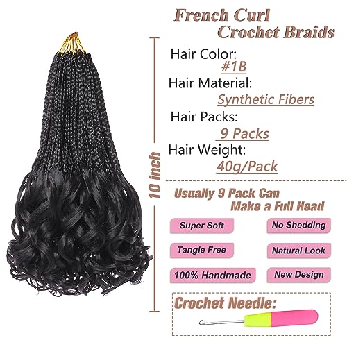 RuiYok 10 Inch French Curl Crochet Braids 9 Packs #1B