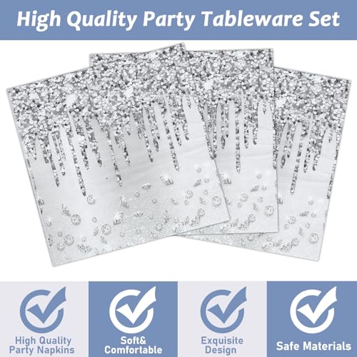 100-Count Silver Diamond Birthday Napkins - Disposable Party Supplies