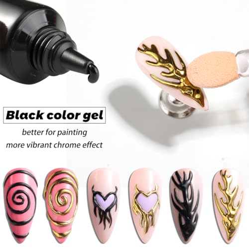 Black 3D Nail Gel Art Liner 2PCS No Wipe Chrome Effect Sculpture Gel