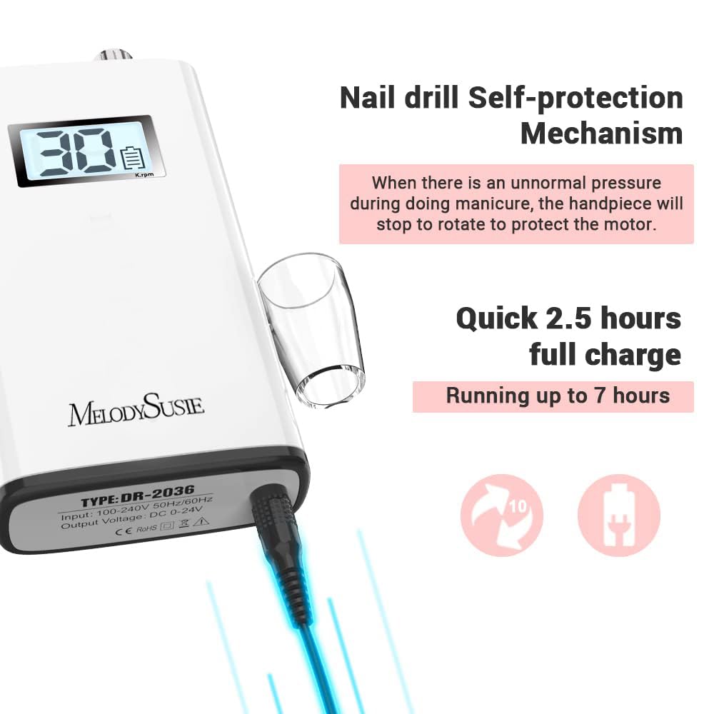 MelodySusie Entry-Level Clip-On Rechargeable Nail Drill, Scamander(SC320H) 30000RPM Popular Classic E-File with LCD Display for Manicure Shaping & Gel Removal, Perfect for Nail Art Training & Home Use
