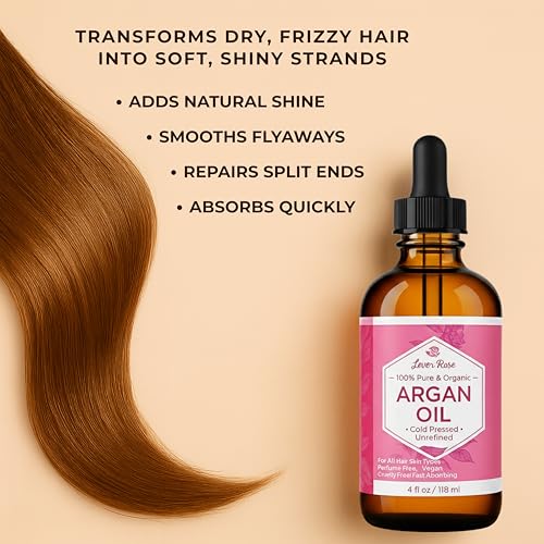 Leven Rose Organic Argan Oil - 100% Pure Moroccan Hair & Skin Oil, 4 oz