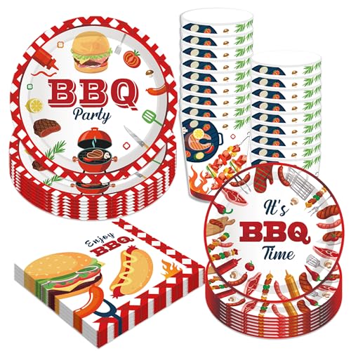 BBQ Party Supplies - Disposable Plates, Napkins & Cups Set