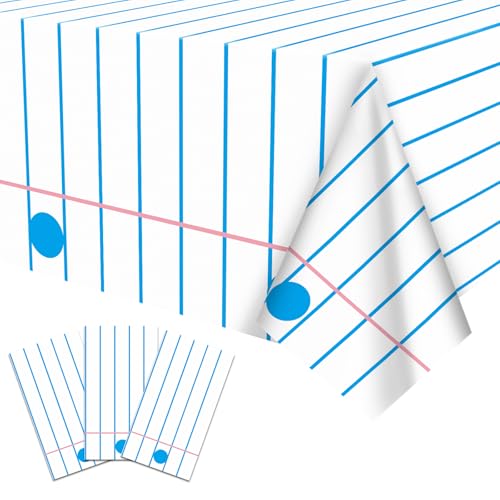 Notebook Paper Plastic Tablecloths - 3 Pack for School Events