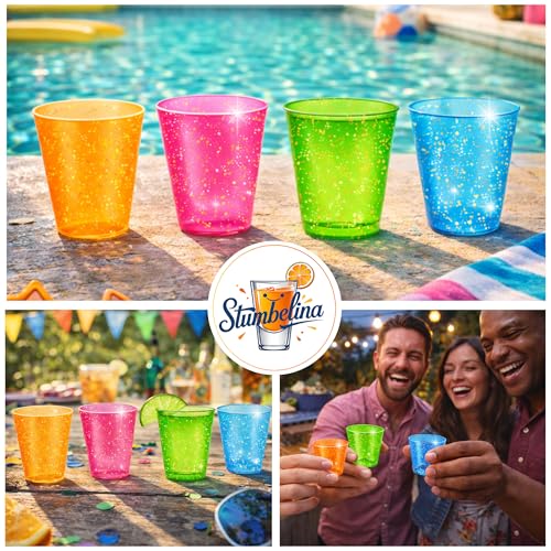 Stumbelina 100 Count Neon Sparkle 1 oz Plastic Shot Glasses