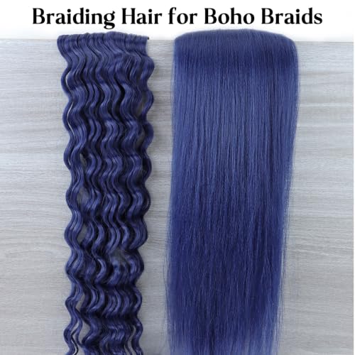Dark Blue Pre-Stretched Braiding Hair - 26 Inch Boho Style