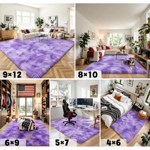 Purple Starry Small Shag Area Rug 2x3 - Soft Non-Slip Indoor Carpet