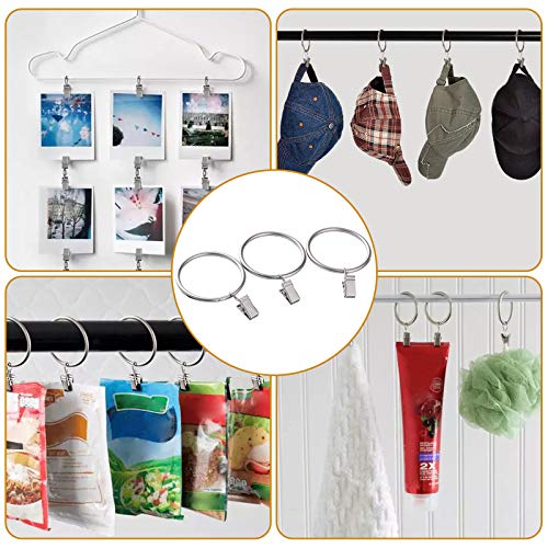 Lansian 20 Pack Matte Silver Curtain Rings with Clips - 2" Diameter