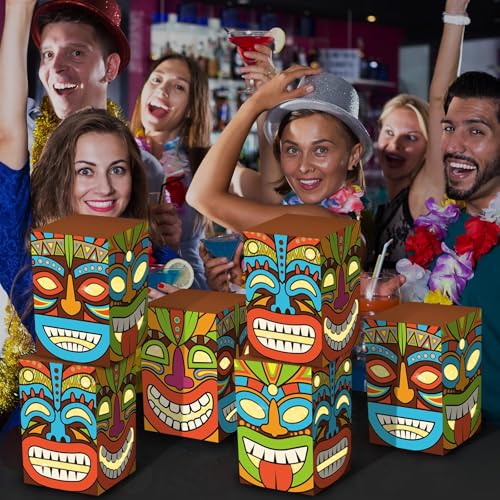 Hawaiian Tiki Party Decoration Boxes - 6pcs LED Centerpieces