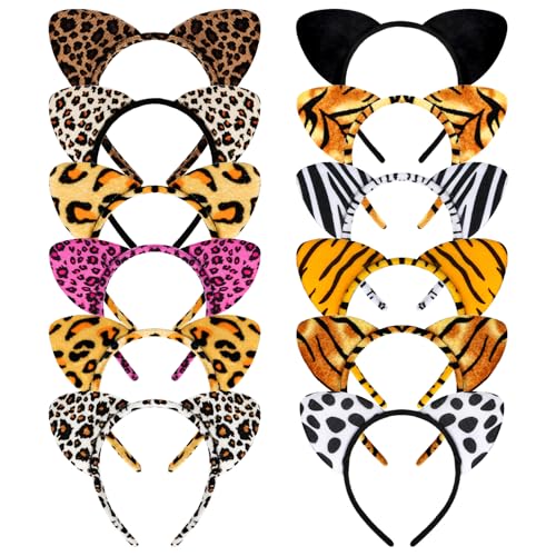 YARIEW Cat Ear Headbands for Women - Leopard Print 12-Pack Costume Set