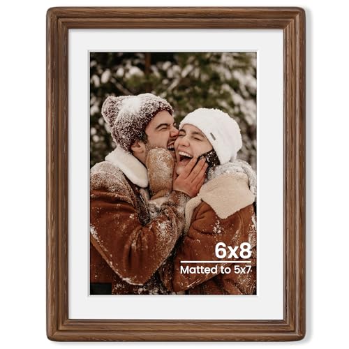 6x8 Natural Oak Wood Picture Frame with 5x7 Mat - Rustic Style