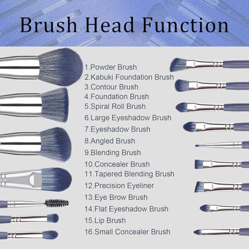 16Pcs Professional Makeup Brush Set with Synthetic Face & Eye Brushes