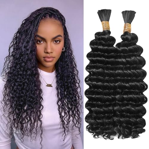 EOOCET 18 Inch Deep Wave Boho Braiding Hair - 2 Packs 200g, #1B Black
