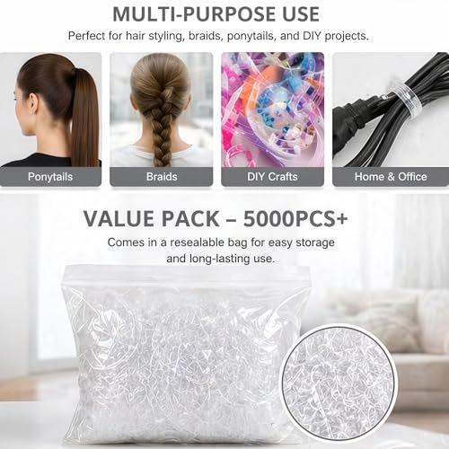 Clear Hair Elastics Bulk Pack 5000+ No Damage Hair Ties for All Hair Types – Bellairis