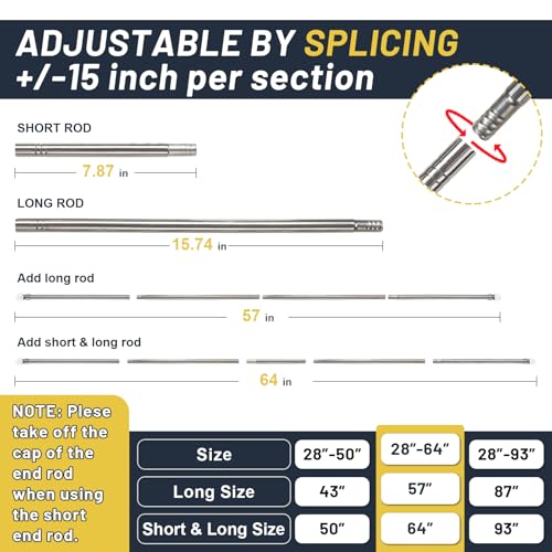 Adjustable 5/8" Single Curtain Rod 28-64" with Acrylic Diamond Finial