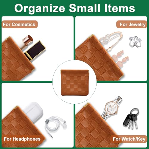 Brown 4Pcs Small Makeup Bag Set; Leather Purse Pouches with Soft Lining