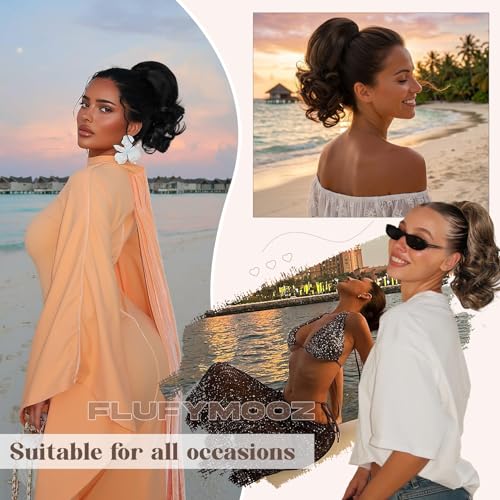 Flufymooz 8-Inch Light Brown Curly Drawstring Ponytail Extension