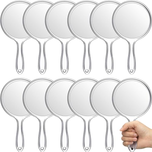 Jetec 12 Pcs Double-Sided Handheld Mirror, 1X/2X Magnifying, Clear Frame, Travel Gift