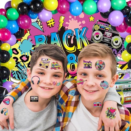 53 PCS 80s Temporary Tattoos for Kids Party Favors