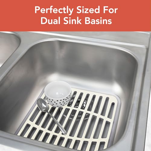 Spectrum Small Sink Mat Protector - Non-Slip Rubber with Raised Feet for Quick Drying, Buttercream