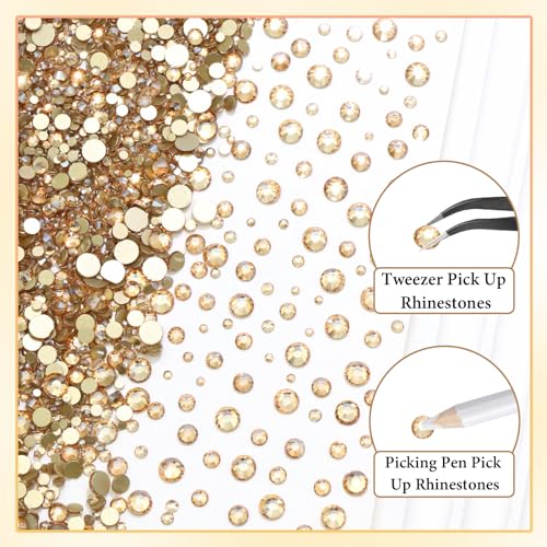 RODAKY 4000Pcs Champagne Flatback Rhinestones for Nails & Crafts - 6 Sizes