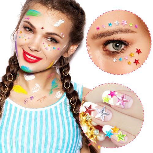 OIIKI Colorful Star Face Gem Stickers - 352pcs Rhinestones for Makeup