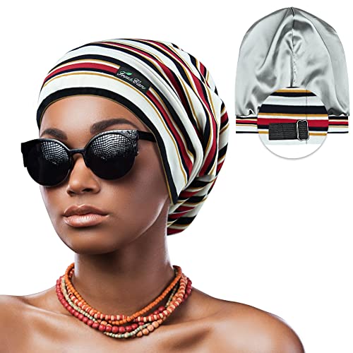 Adjustable Satin Lined Sleep Cap for Dreadlocks & Curly Hair - One Size, Multicolor