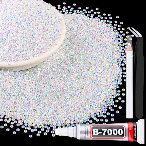 White AB 3mm Resin Rhinestones 6000Pcs with Glue | 10ml B7000 Adhesive & Tools